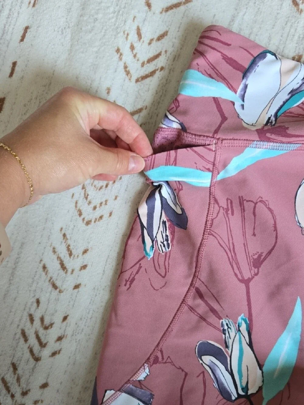CALIA by Carrie Underwood Dusty Rose Active Top with Teal Floral Accents